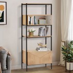 Oak Wood Bookcase with Drawer Scutum Brown