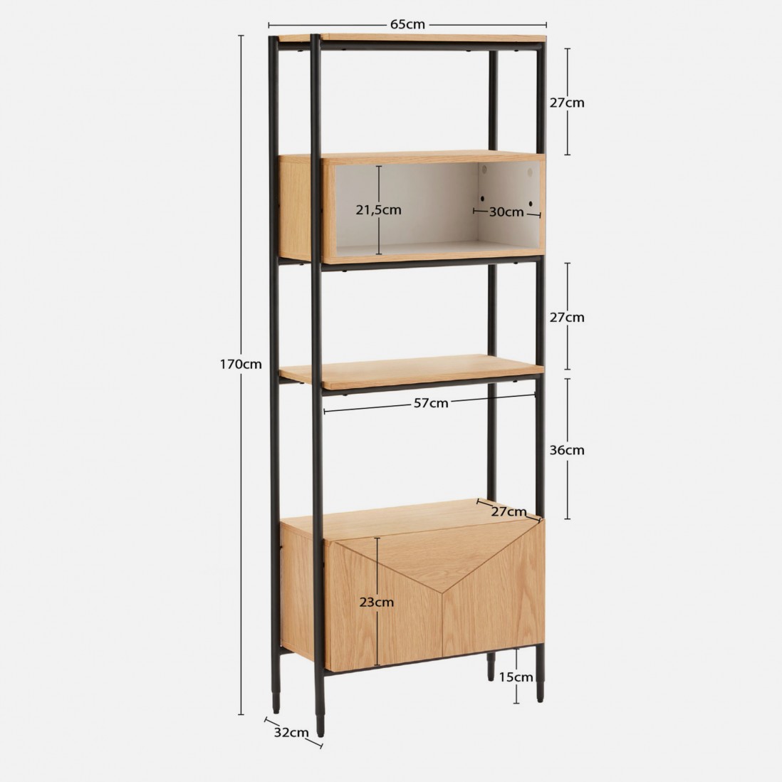 Oak Wood Bookcase with Drawer Scutum Brown