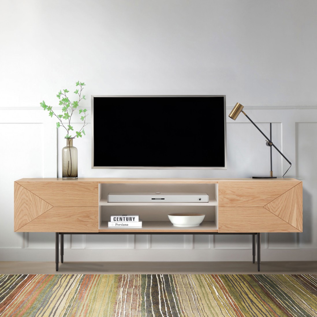 Oak Wood 2-Door TV Bench Scutum Brown