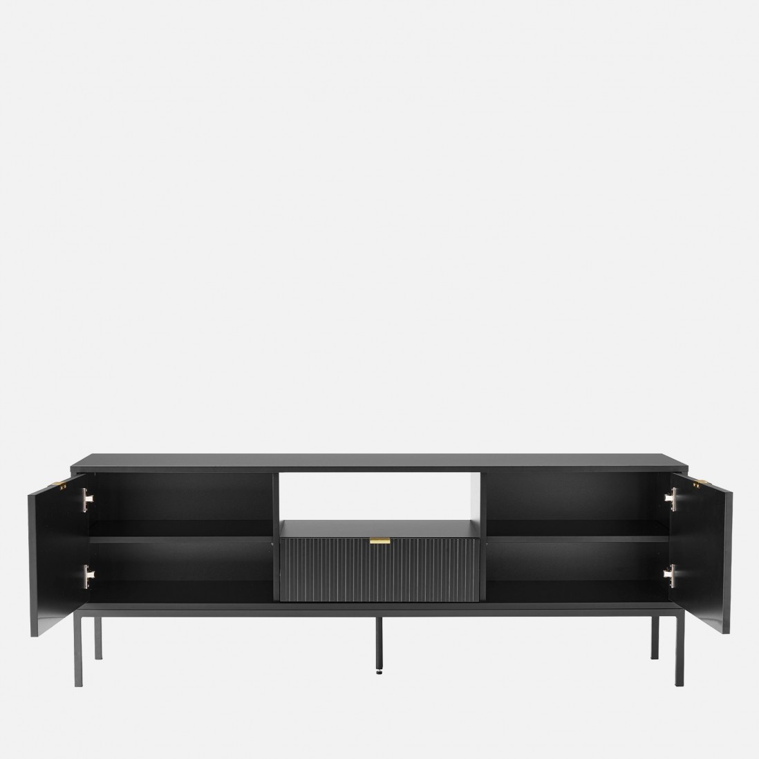 Wooden TV Bench Virgo with Storage Black