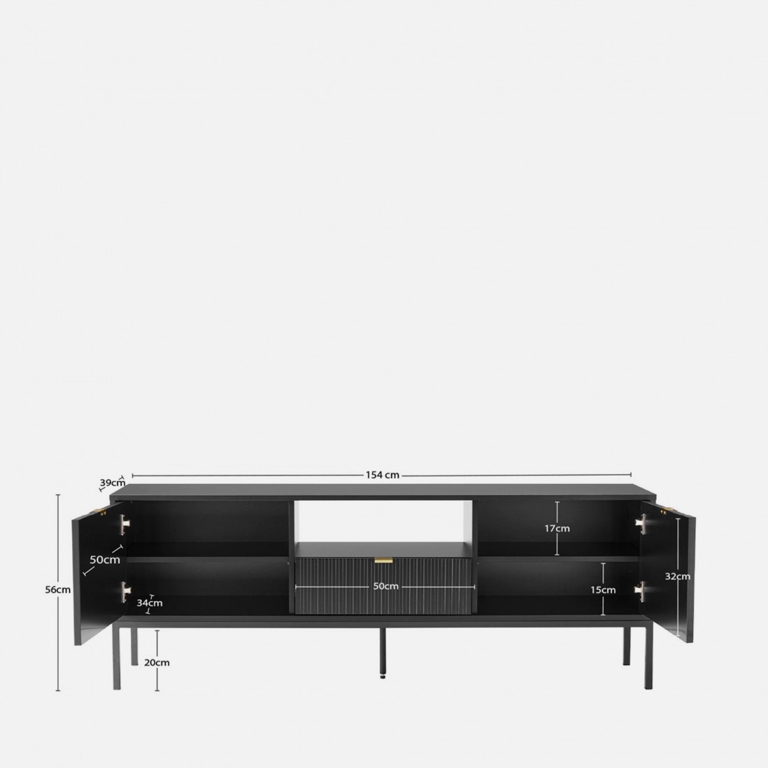 Wooden TV Bench Virgo with Storage Black