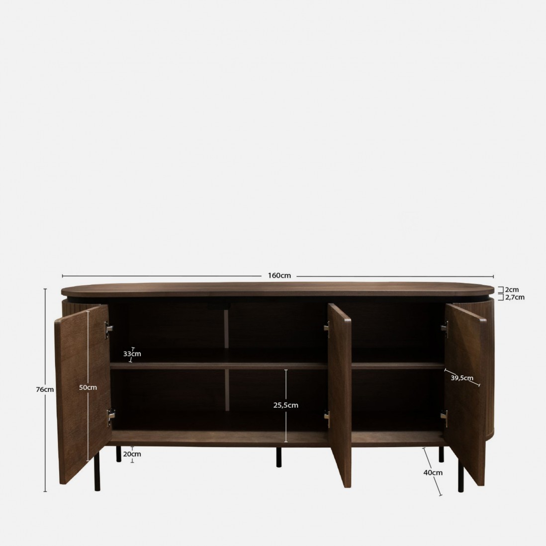 3-Door Walnut Wood Sideboard Pegasus Dark Brown