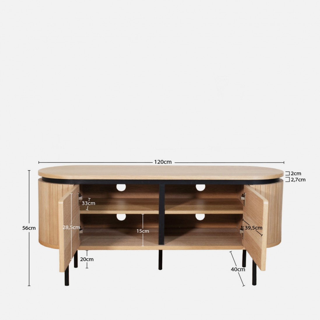 Oak Wood 2-Door TV Bench Pegasus Light Brown
