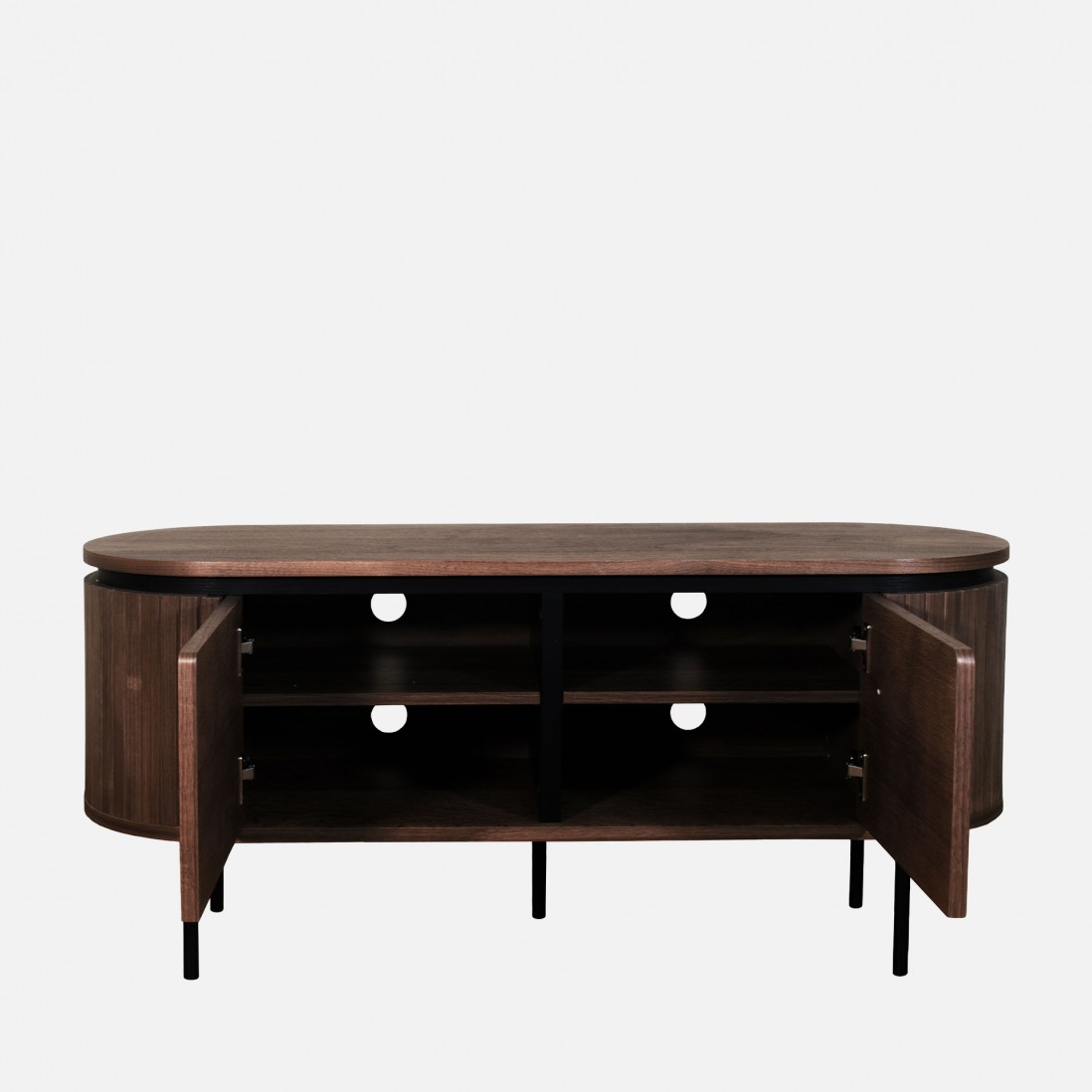 Walnut Wood 2-Door TV Bench Pegasus Dark Brown