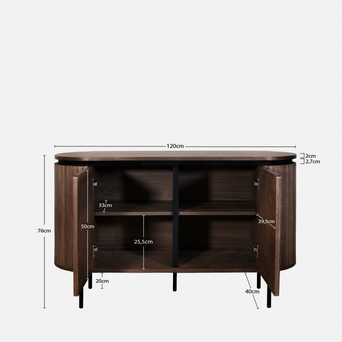 2-Door Walnut Wood Sideboard Pegasus Dark Brown