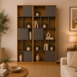 Voer oak effect shelving unit with grey doors 60cm