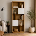 Rupel oak effect shelving unit with white doors 80cm