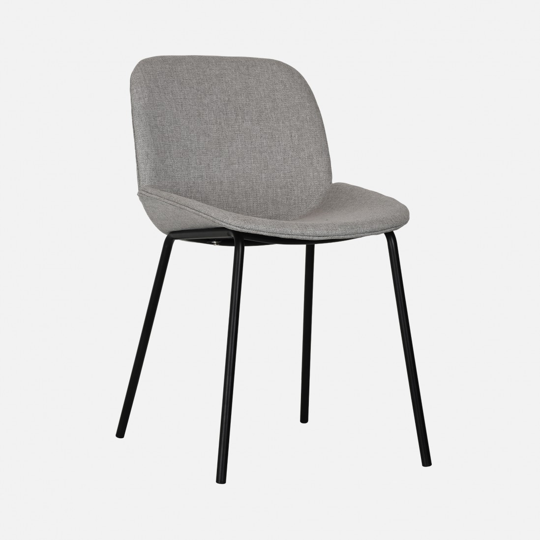 Velino chair in gray fabric with steel legs finished in black