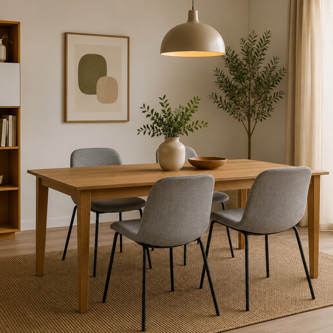 Velino chair in gray fabric with steel legs finished in black