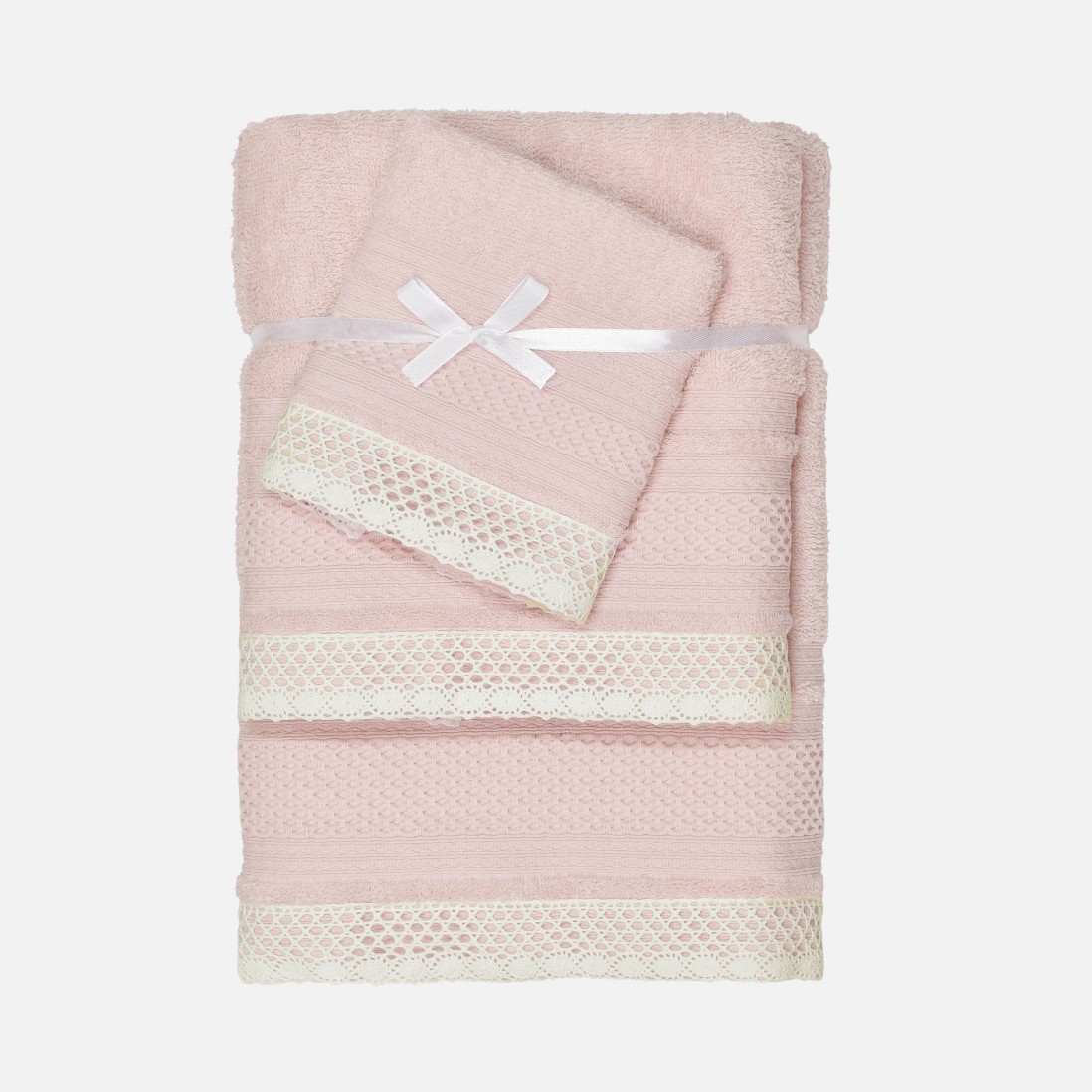 100% Cotton Soft Bath IVR 3 Towels Bath Set Light Pink