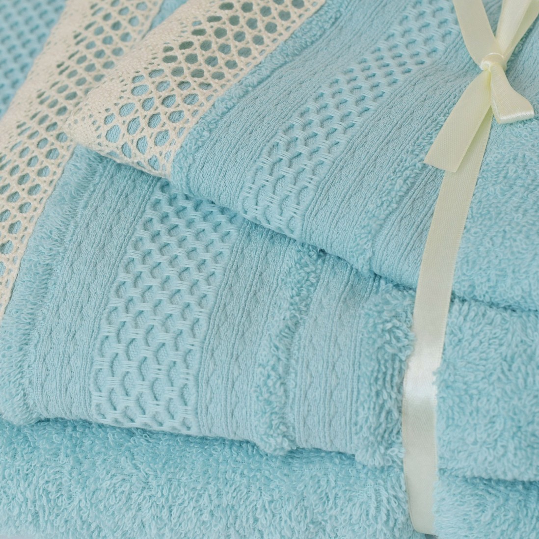 100% Cotton Soft Bath IVR 3 Towels Bath Set Aqua Blue