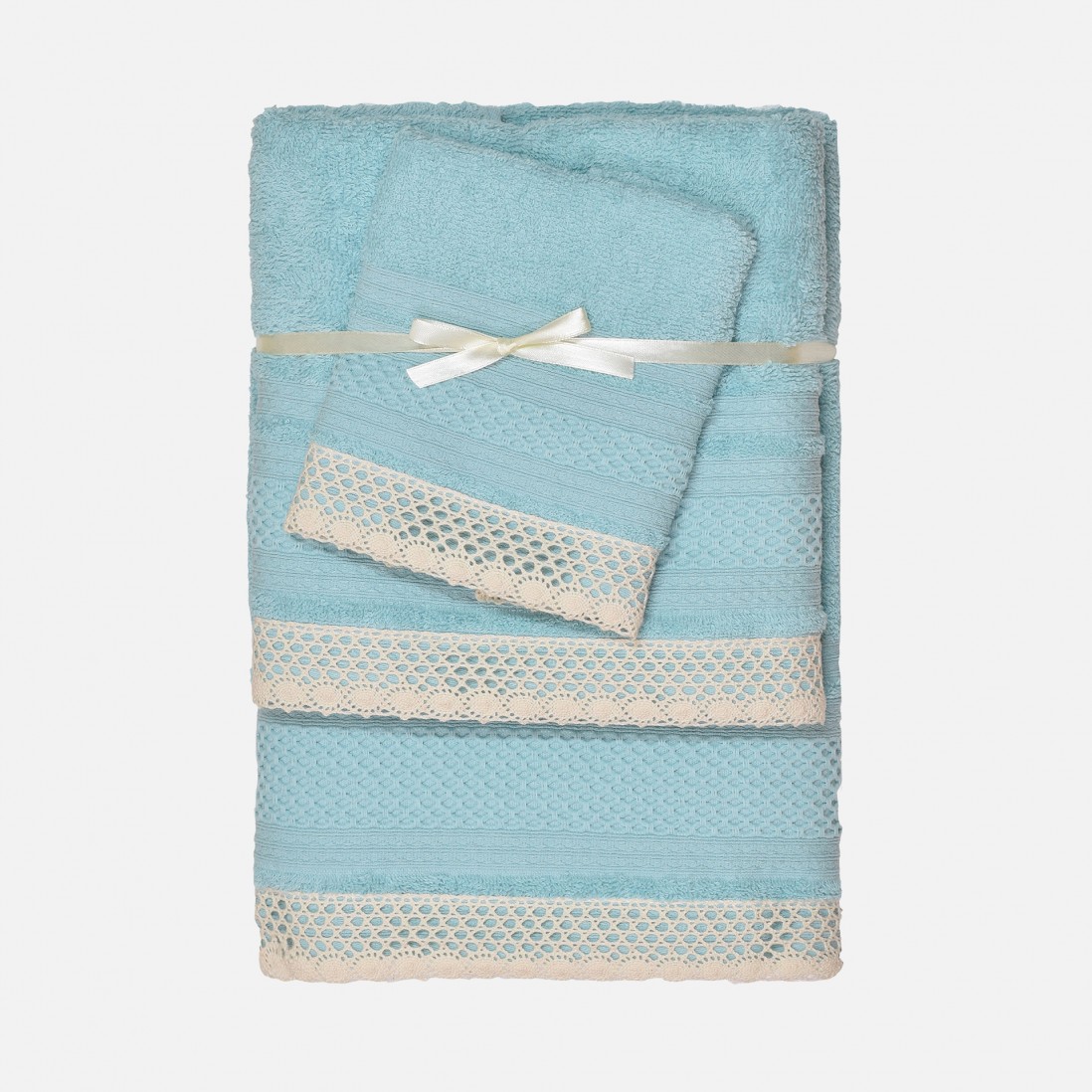 100% Cotton Soft Bath IVR 3 Towels Bath Set Aqua Blue