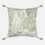 Almofada Botanys em algod�o e linho com padr�o floral verde e detalhes bordados 40 x 40 cm