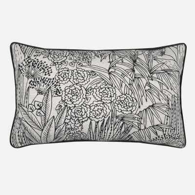 Orphee double sided cushion black and taupe with floral design 30 x 50 cm