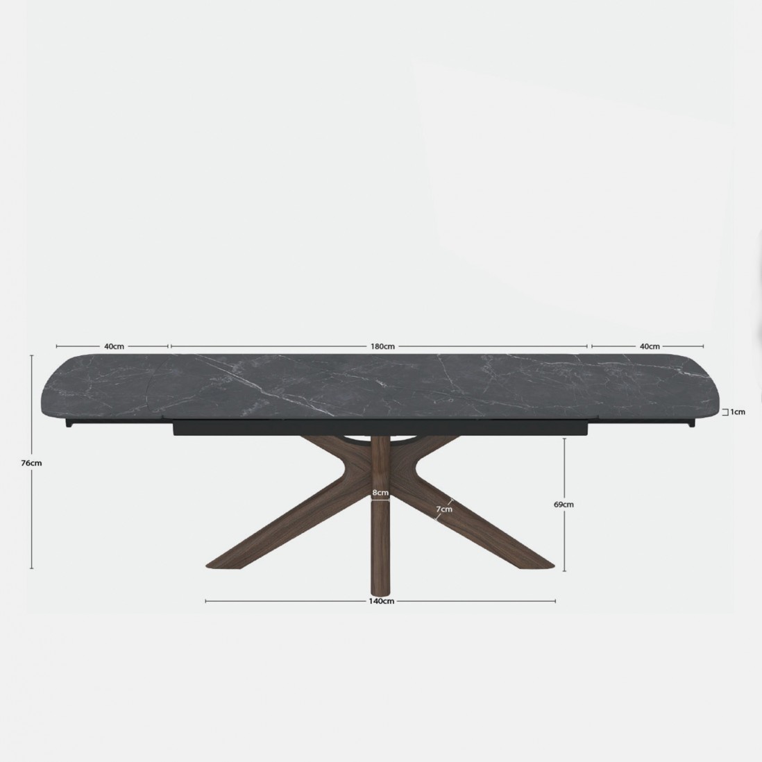 Extensible Dining Table 180(260)X90 cm Columba Black Marble