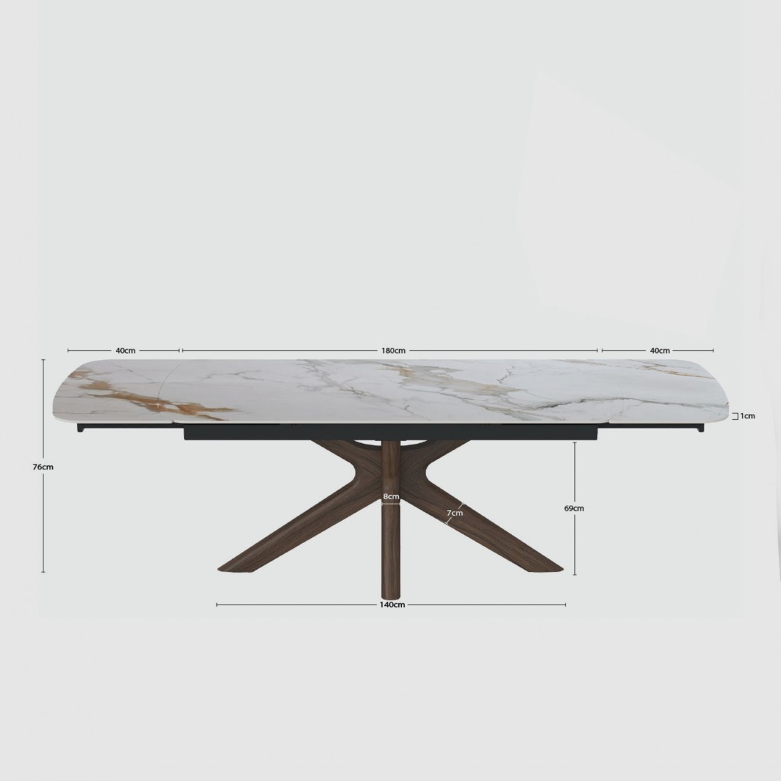 Extensible Dining Table 180(260)X90 cm Columba Golden Carrara