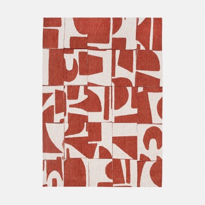 Abstract Modern Rug Edges Chenille 9364 Red
