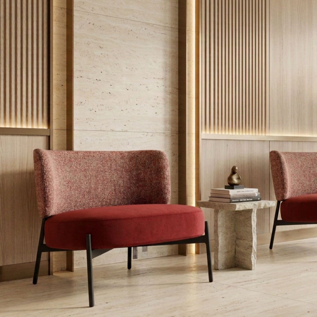 REVIN armchair in metal and red chenile