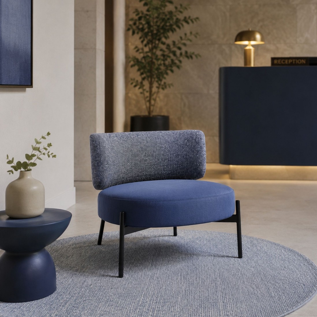 REVIN armchair in metal and blue chenile