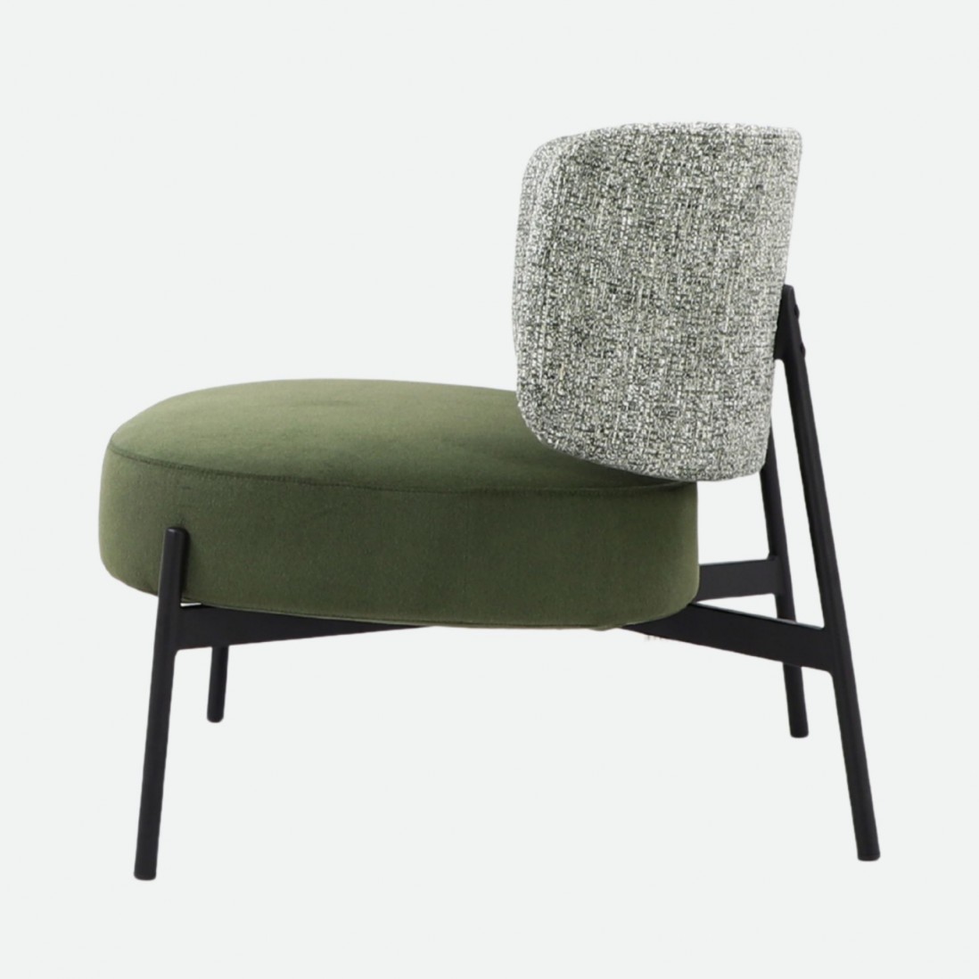 REVIN armchair in metal and green chenile