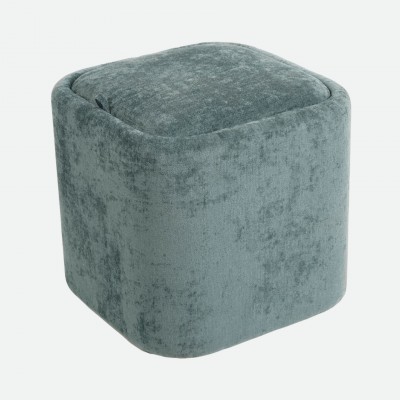 Pouf con almacenamiento Alme en chenilla azul
