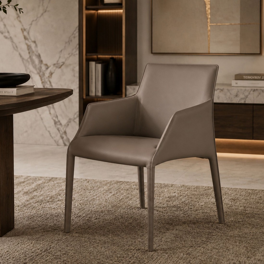 Bryne Leather-Effect Microfibre Taupe Chair with Iron Frame
