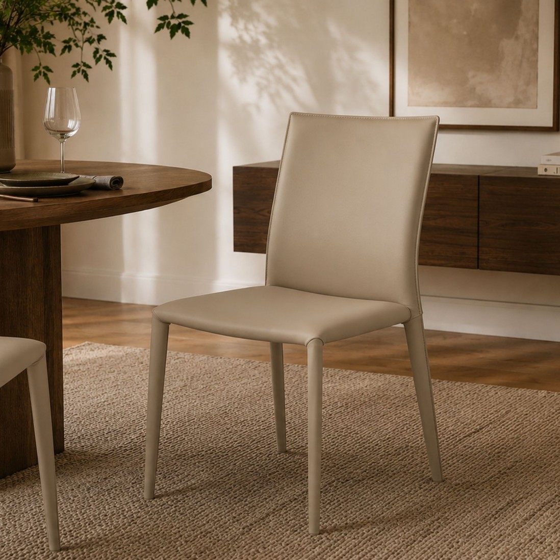 Mandal Leather-Effect Microfibre Beige Chair with Iron Frame