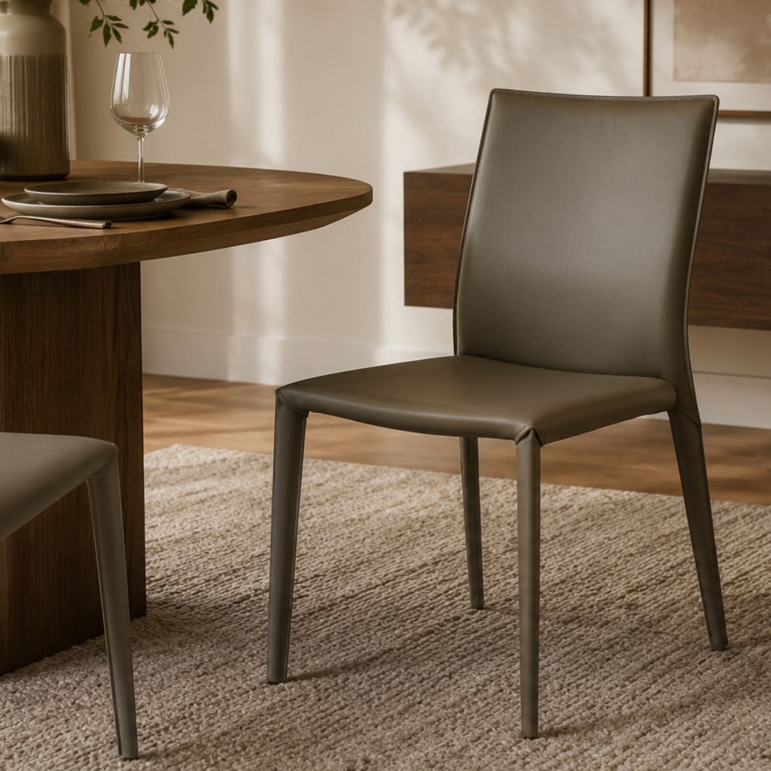 Mandal Leather-Effect Microfibre Taupe Chair with Iron Frame