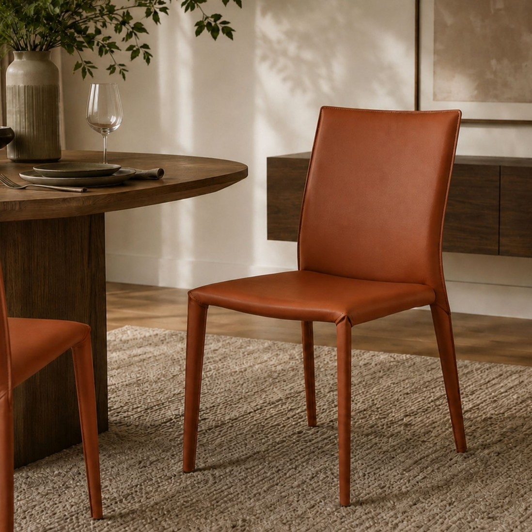 Mandal Orange Leather-Effect Microfibre Chair with Iron Frame