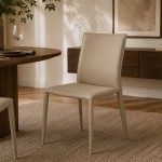 Mandal Leather-Effect Microfibre Beige Chair with Iron Frame