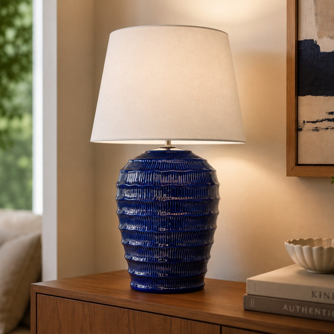 Lotus Blue Ceramic Table Lamp 73 cm