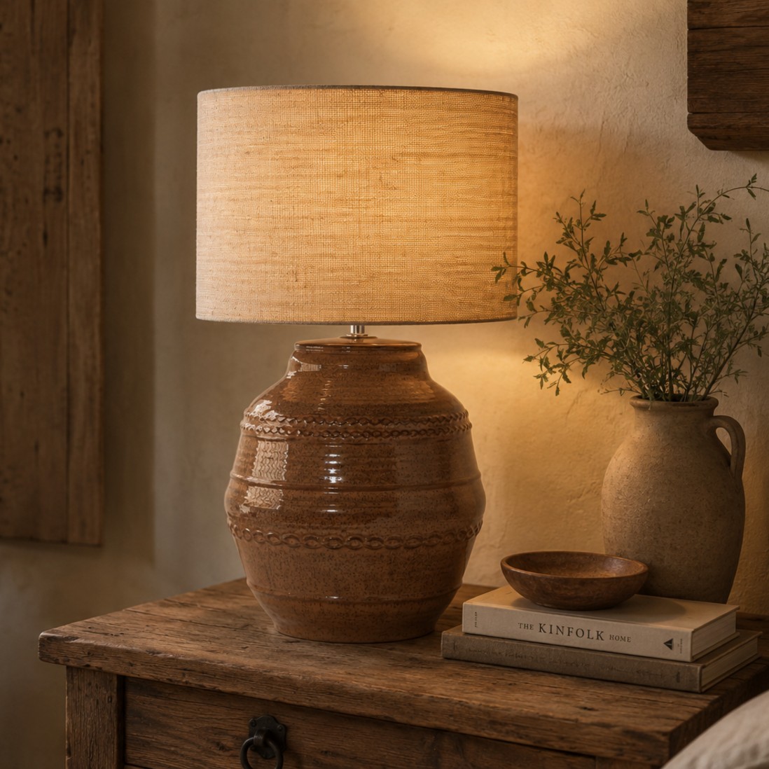 Barrel Brown Ceramic Table Lamp 61 cm