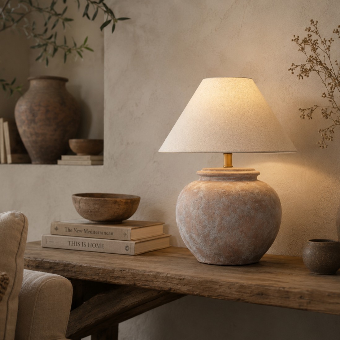 Biscuit Terracotta Ceramic Table Lamp 36 cm