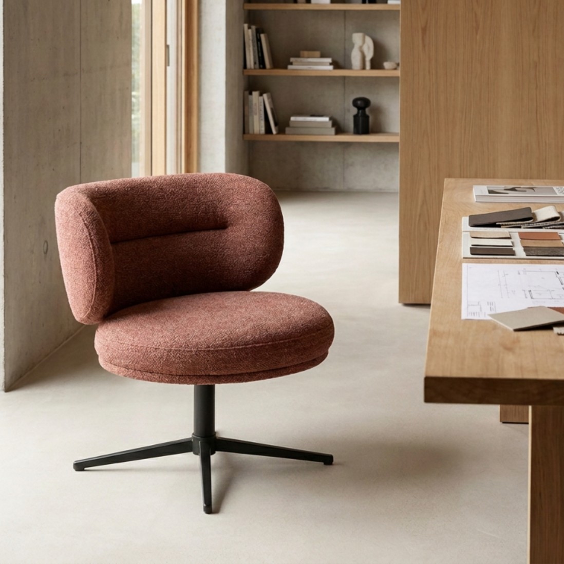 Ranum Chair in Burgundy Fabric with Black Metal Base