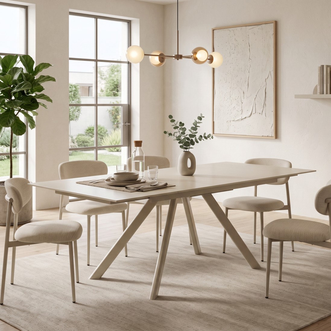 Arden Dining Chair in Beige Fabric with Beige Metal Legs