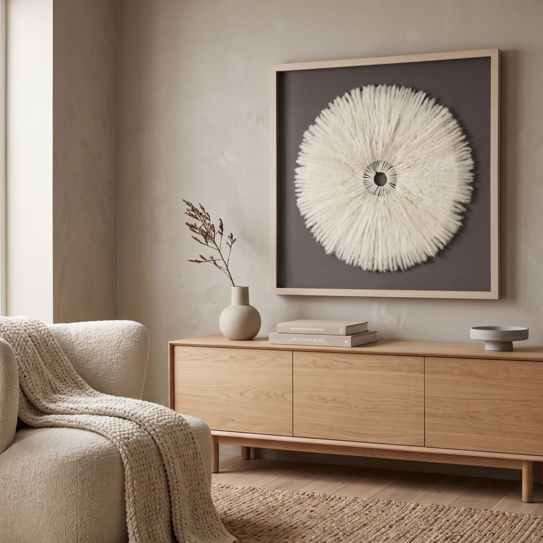 Feathers Decorative Wall Art with White Feathers 90x90cm