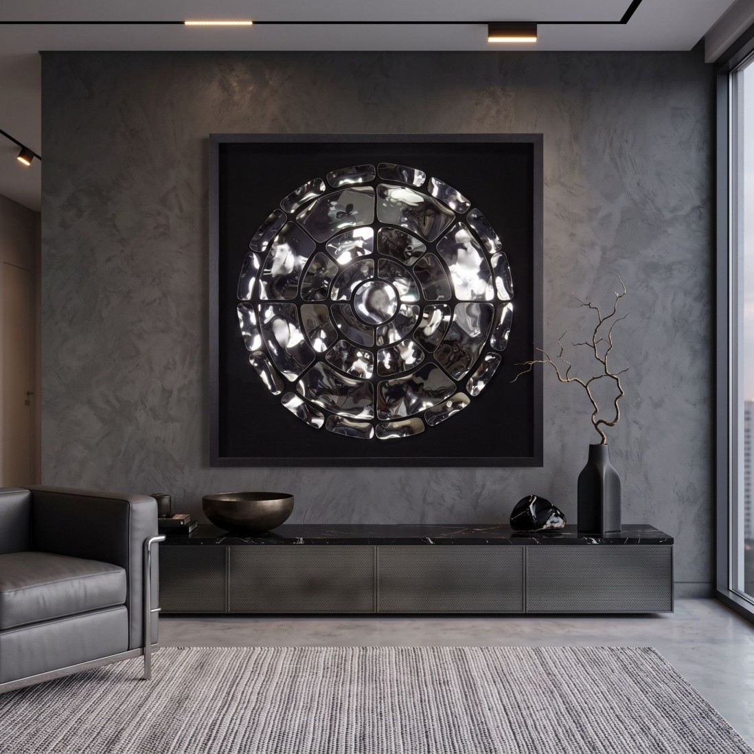 Opulence Decorative Wall Art in Mirrored Metal 90x90cm