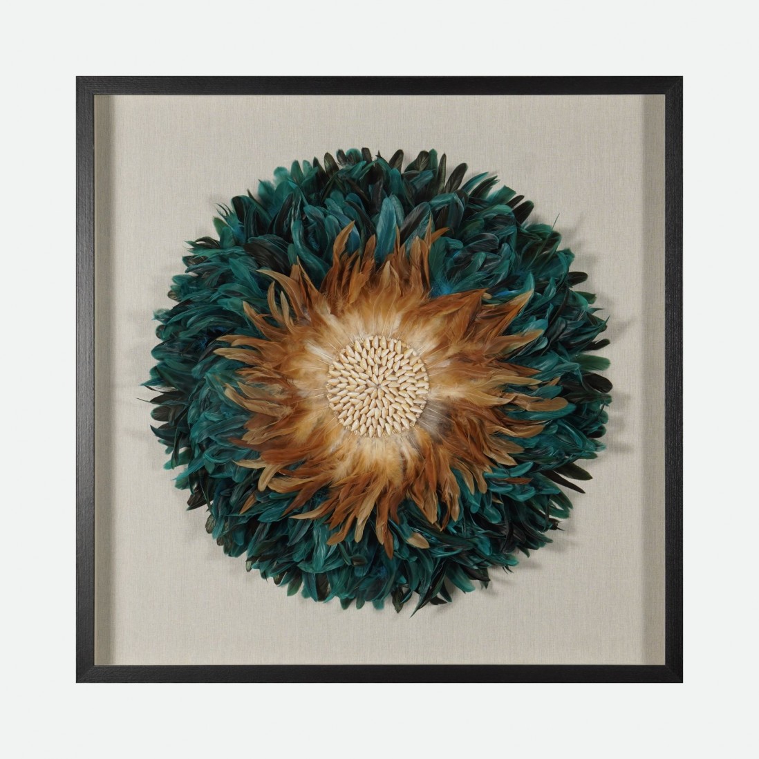 Feathers Decorative Wall Art with Natural Coloured Feathers 90x90cm