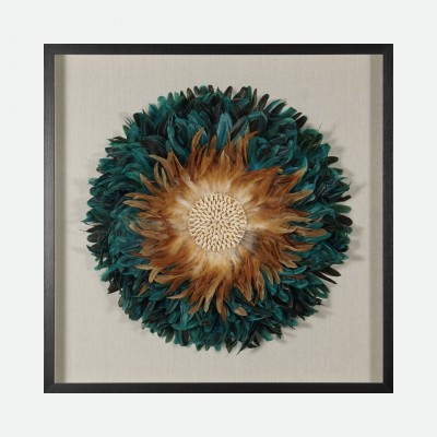 Cuadro Decorativo Feathers con Plumas Naturales de Colores 90x90cm