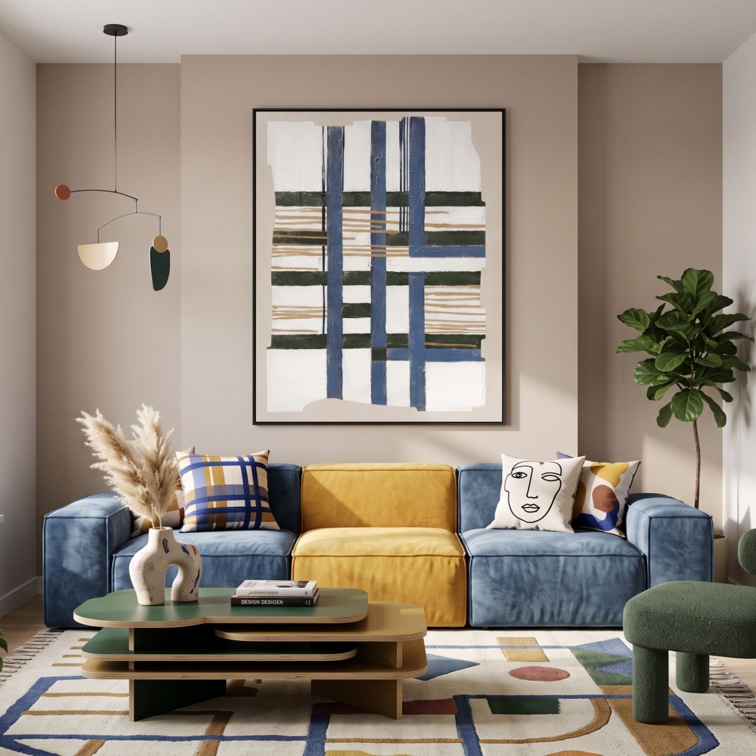 Quadro Decorativo Blue Chess Pintado � M�o 80x100cm