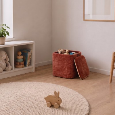 Pouf com arrumação Alme em chenille Laranja Pouf com arrumação Alme em chenille Laranja