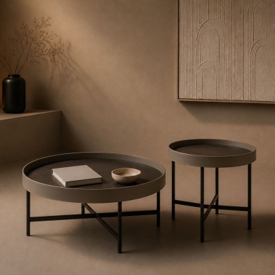 Mesa de Centro Arendal em Microfibra Efeito Pele Taupe com Estrutura Metálica Mesa de Centro Arendal em Microfibra Efeito Pele Taupe com Estrutura Metálica