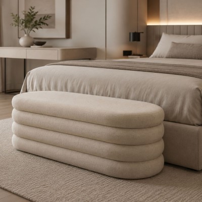 Pouf com arrumação Melby em chenille Bege Pouf com arrumação Melby em chenille Bege