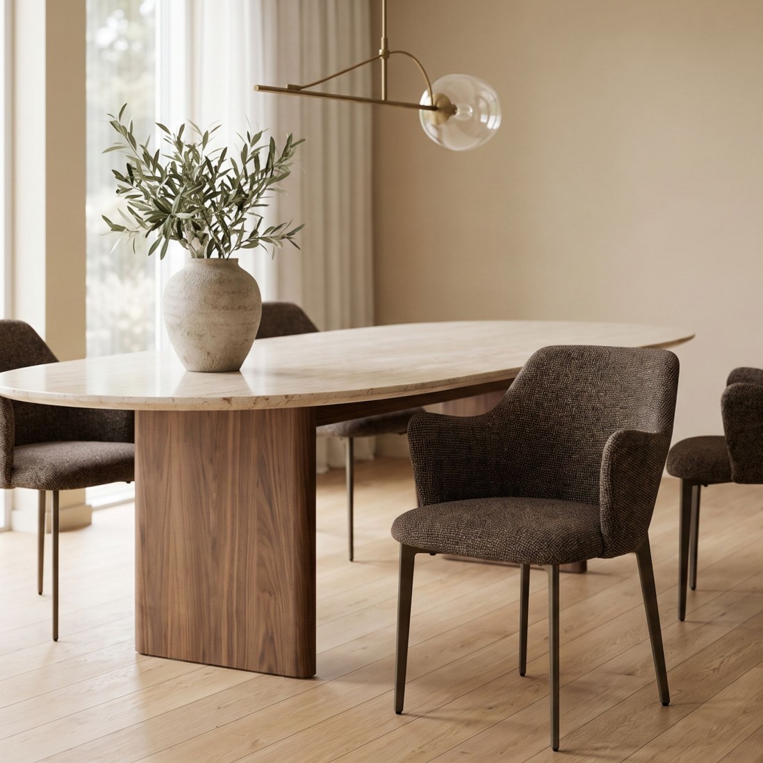 Kiel Taupe Fabric Chair with Copper Metal Legs