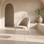 Prum Dining Chair Beige Fabric and Beige Metal Legs