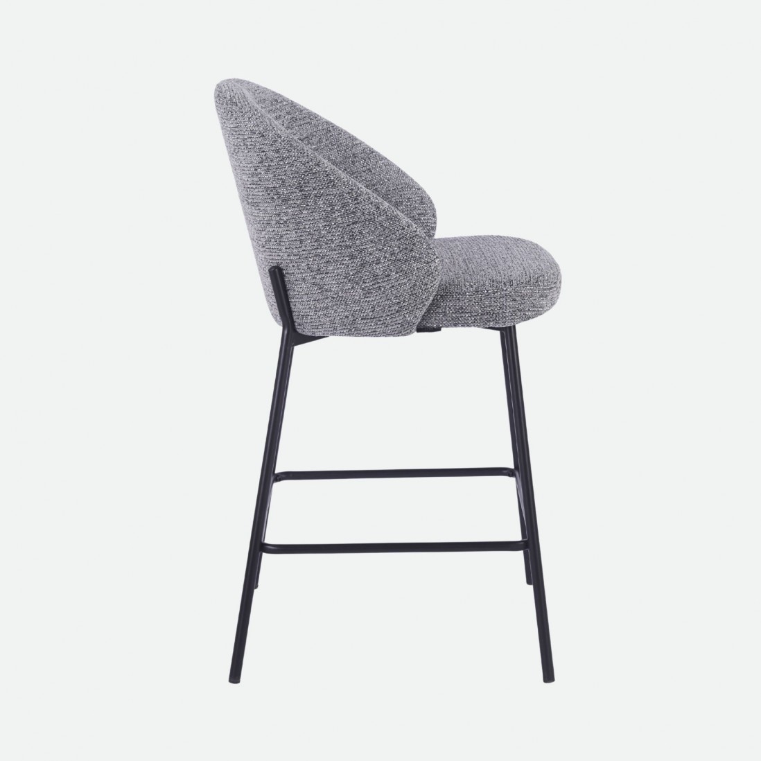 Prum Bar Stool in Grey Fabric with Black Metal Legs