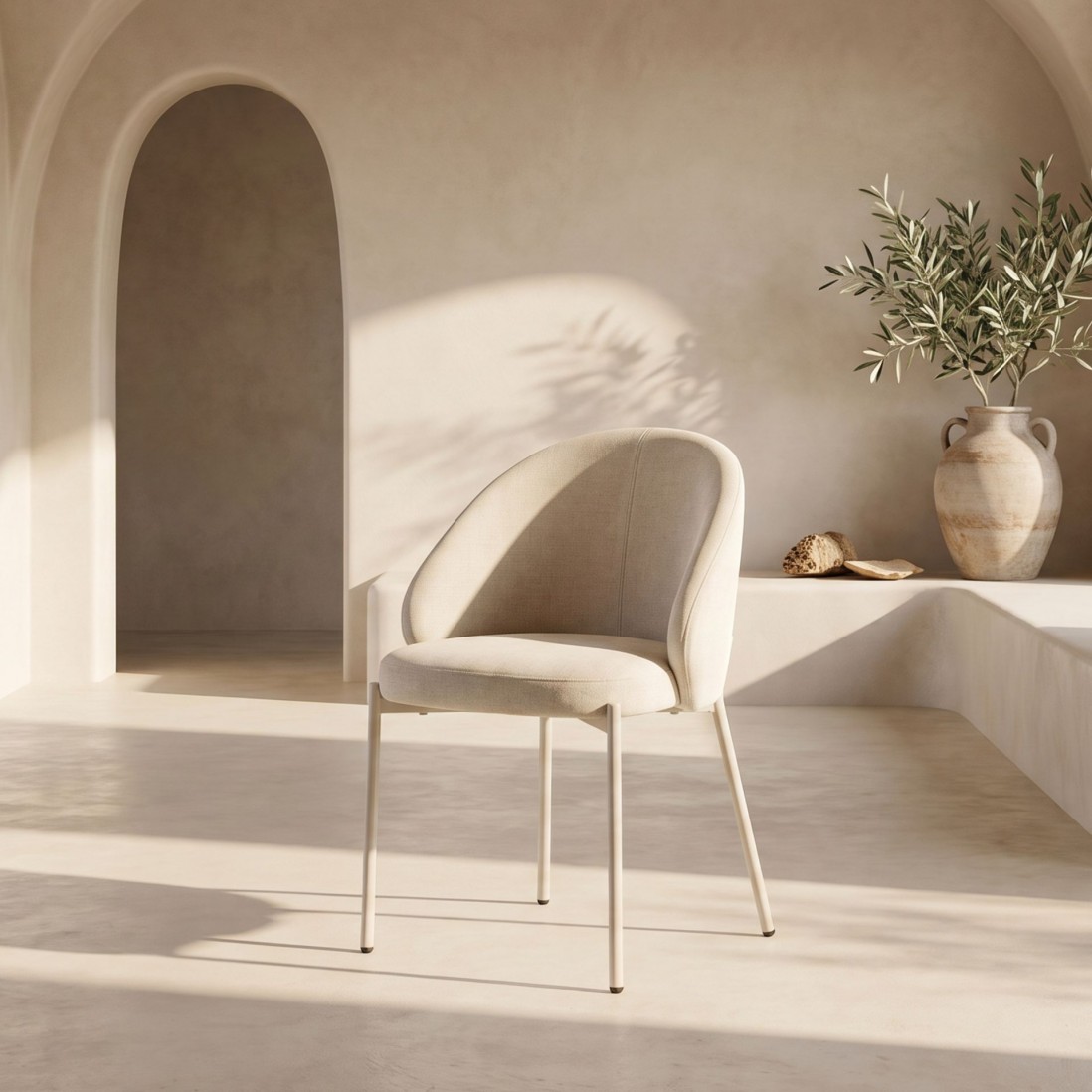 Prum Dining Chair Beige Fabric and Beige Metal Legs
