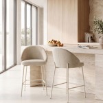 Prum Bar Stool in Beige Fabric with Beige Metal Legs