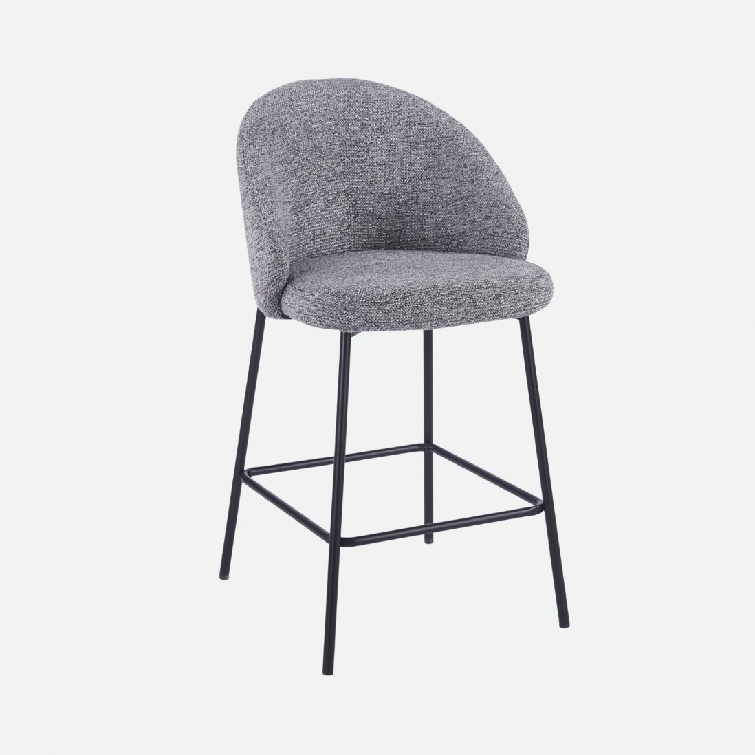 Prum Bar Stool in Grey Fabric with Black Metal Legs