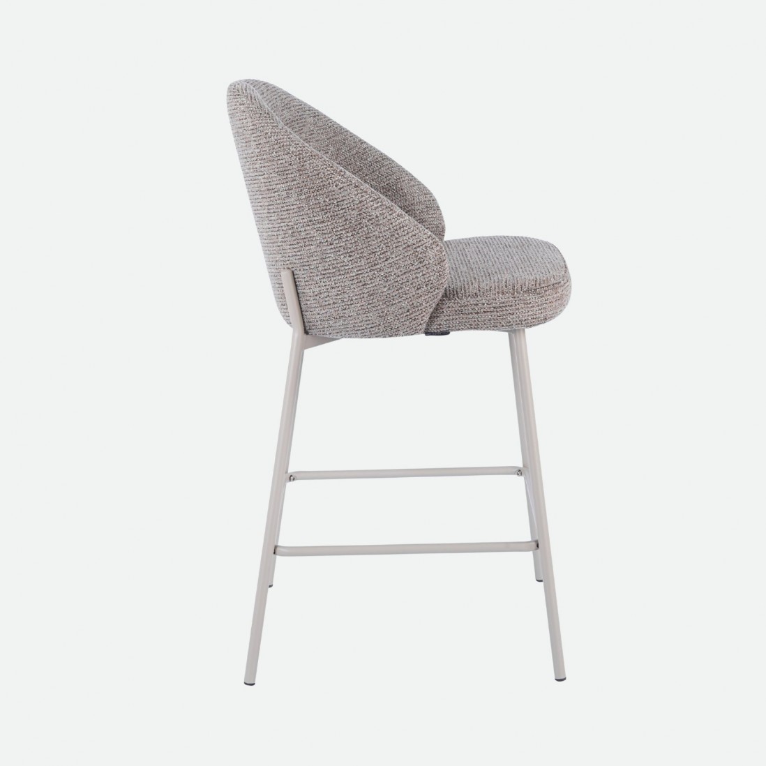 Prum Bar Stool in Brown Fabric with Beige Metal Legs